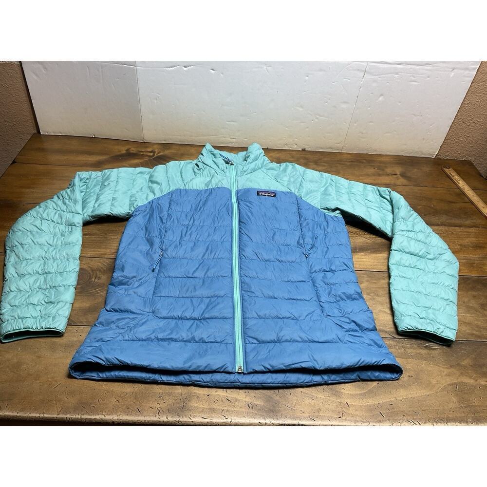 PATAGONIA Women’s L Down Fill Puff Jacket Blue Two Toned Netplus Shells